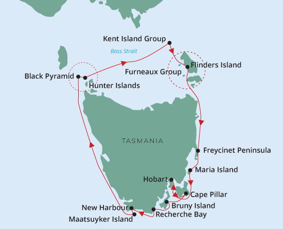 Tasmania Circumnavigation Cruise Map